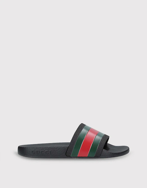 Gucci Kids Rubber Slides With Web 4-8Y
