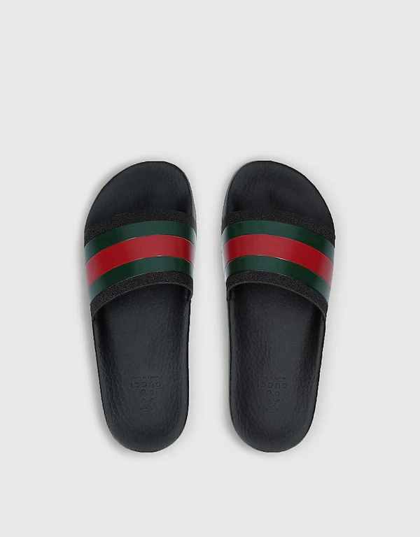 Gucci Kids Rubber Slides With Web 4-8Y