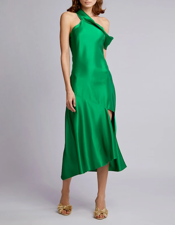Cushnie Martina Off-the-shoulder Asymmetric Satin Midi Dress