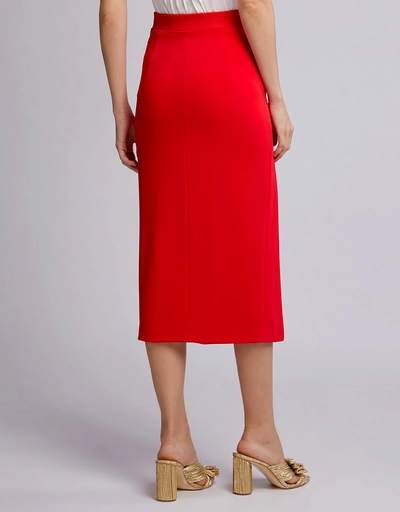 Maeva Ruched Slit Side Knee Length Skirt