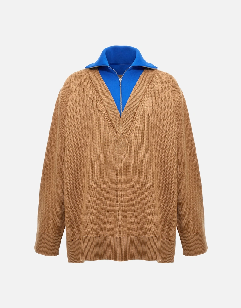 Jil Sander メンズ ウールブレンド Vネック ハーフジップ セーター