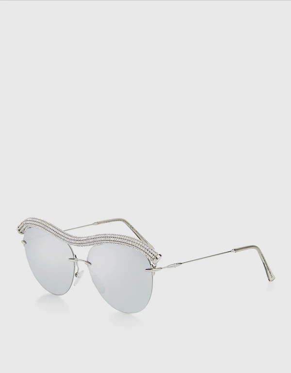 Crystal Embellished Rimless Mirrored Cat-eye Sunglasses