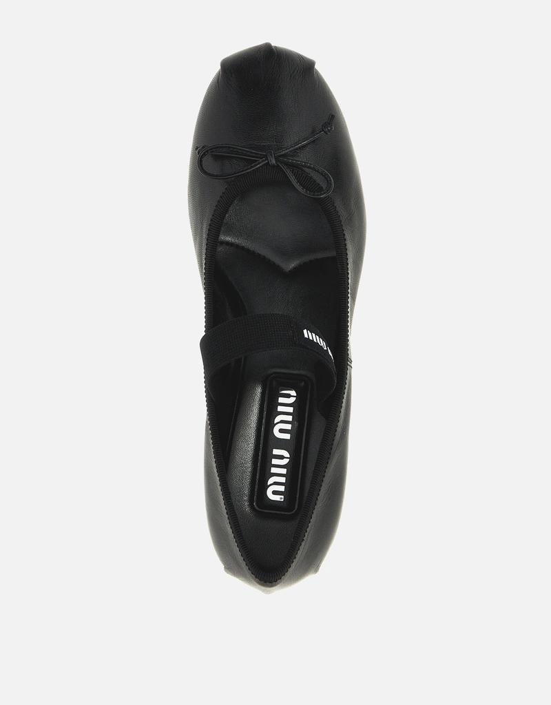 Miu Miu ロゴ カーフスキンレザー リボンバレリーナフラットシューズ