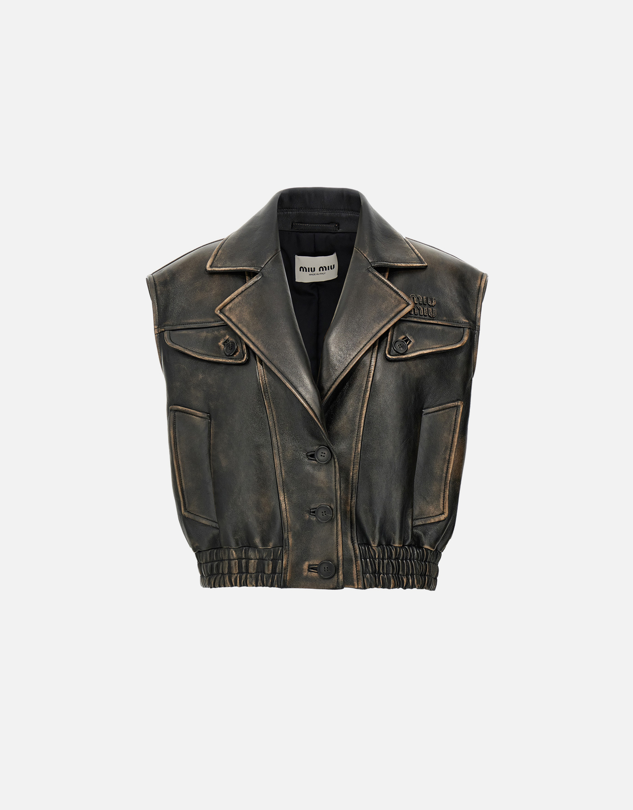 Miu Miu Logo Lamb Leather Vintage-Effect Vest - IT 34　ミュウミュウ ロゴ ラムレザー ヴィンテージ効果ベスト - IT 34 Miu
