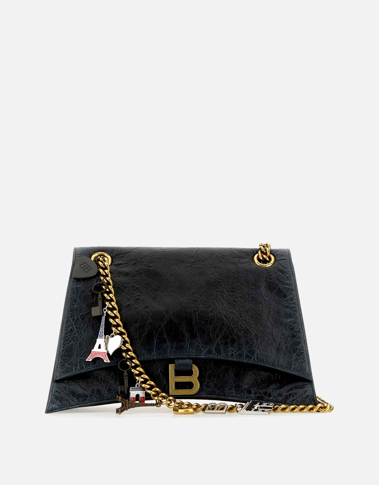 BALENCIAGA チェーンバッグ Balenciaga ブラックレザーミディアムクラッシュチェーンショルダー
