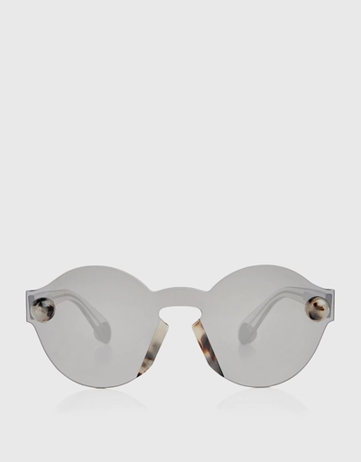 Rimless Tortoise Mirrored Round Sunglasses