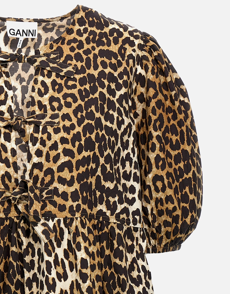 Ganni レオパード柄コットンミニドレス (ドレス,ミニ) IFCHIC.COM