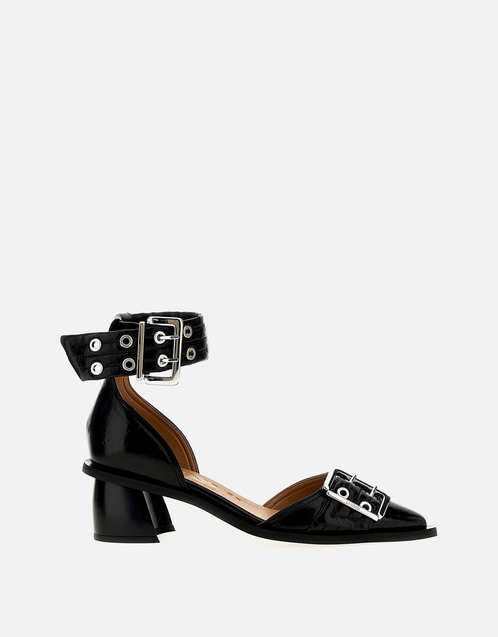 Ganni バックル付きオープンカット ミドルヒールパンプス () IFCHIC.COM