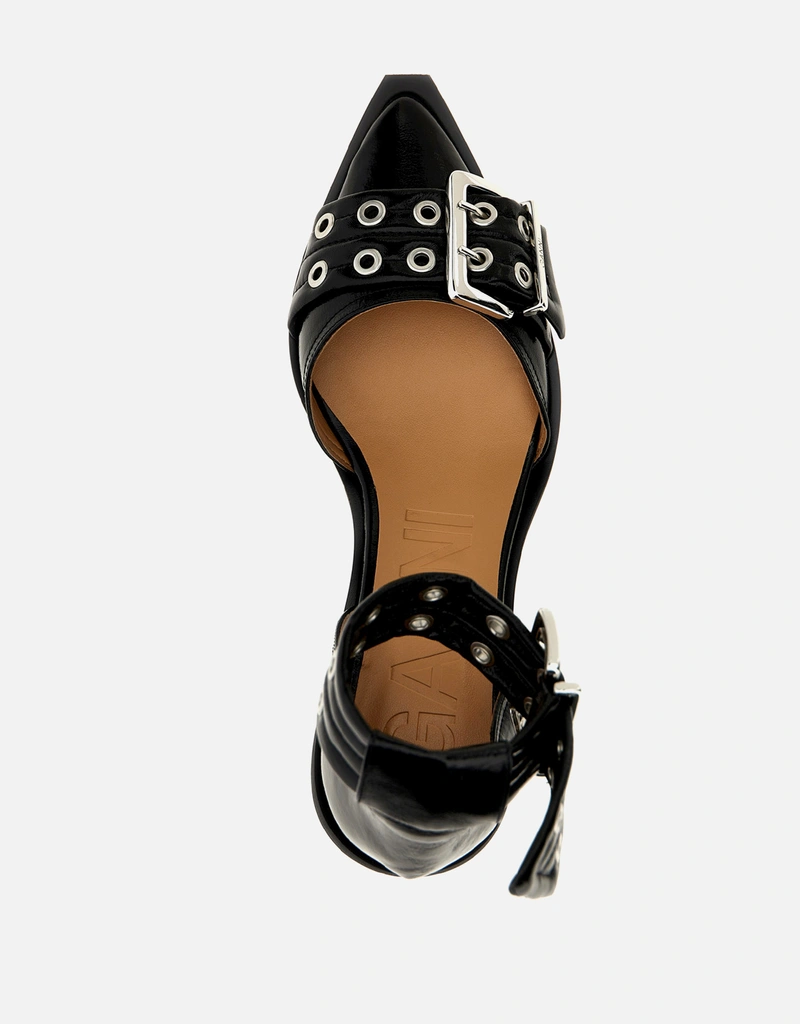 Ganni Buckled Open Cut Mid-Heeled Pumps () IFCHIC.COM
