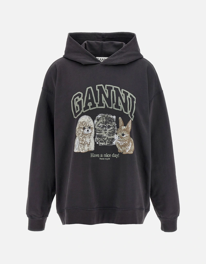 Ganni グレーのアニマルプリントフーディ (トップス,スウェットシャツ