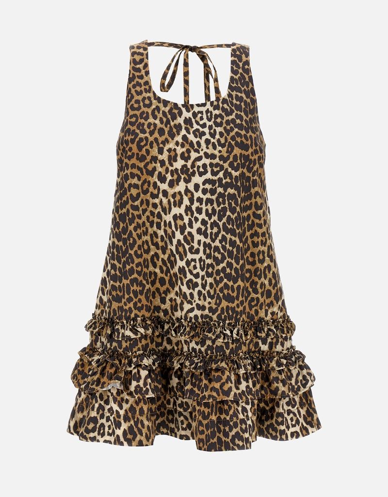 Ganni Leopard Cotton Poplin Mini Dress (Dresses,Mini Dresses) IFCHIC.COM