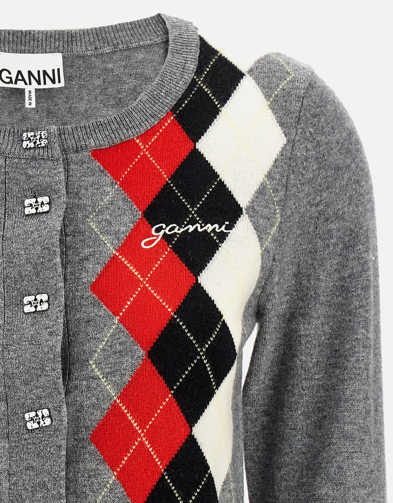 Ganni ウール＆カシミヤブレンド チェックカーディガン (ニットウェア