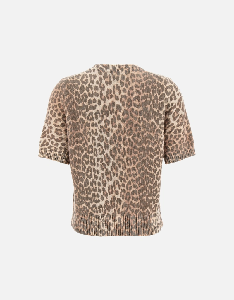 Ganni レオパードウールミックスTシャツ (トップス,Tシャツ) IFCHIC.COM