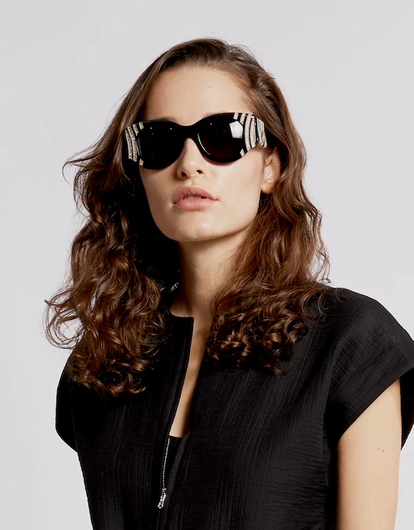 Balenciaga Limited Edition Rhinestone Zebra Printed Cat-eye Sunglasses