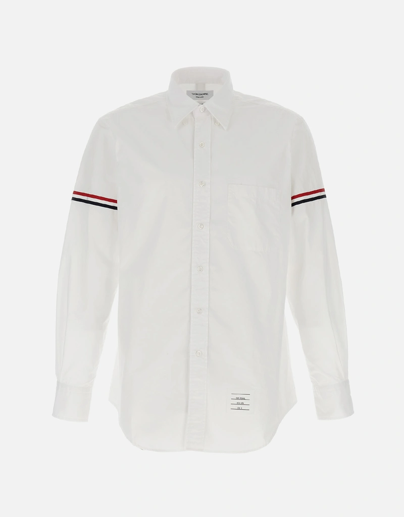 THOM BROWNE ホワイト長袖シャツ ストライプアーム Thom Browne オックスフォードアームバンドクラシックシャツ (すべての
