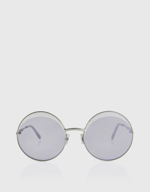 Bottega Veneta Embossed Metal Frame Mirrored Round Sunglasses (Sunglasses, Round Frame)
