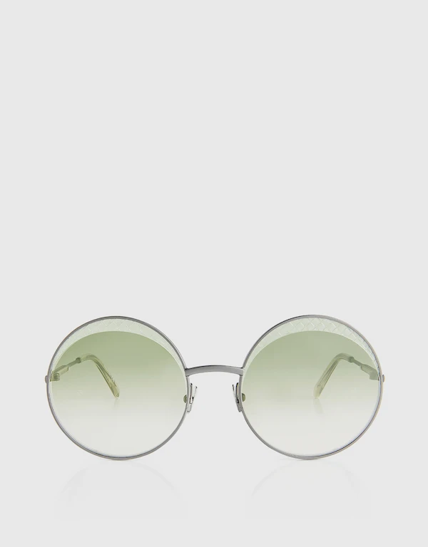 Bottega Veneta Embossed Metal Frame Mirrored Round Sunglasses