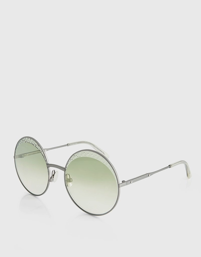 Embossed Metal Frame Mirrored Round Sunglasses