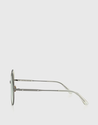 Embossed Metal Frame Mirrored Round Sunglasses