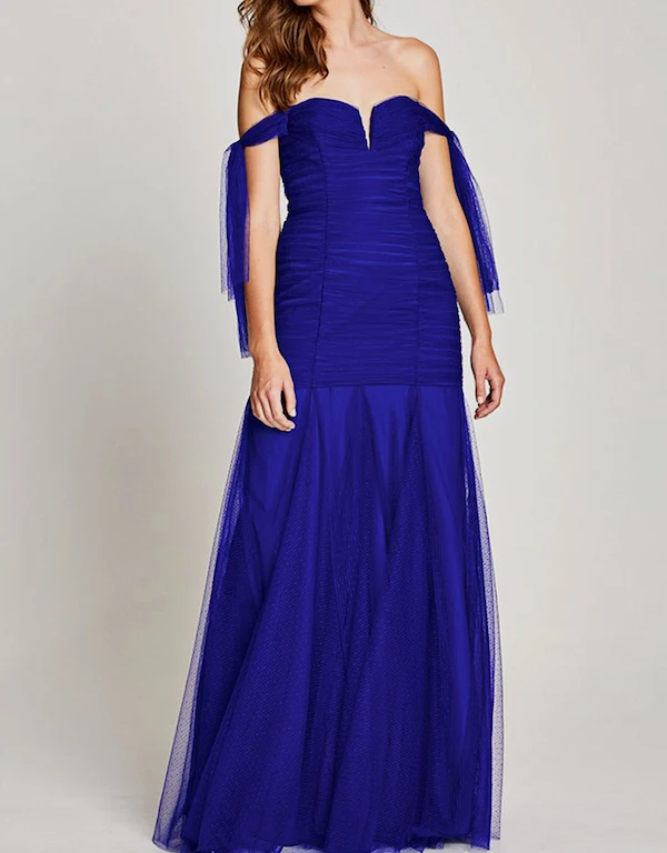 Alice McCall Good Vibes Tulle Tie Off Shoulder Maxi Gown