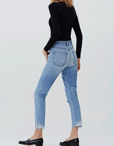 Liya High-rise Classic Straight-leg Raw hem Jeans
