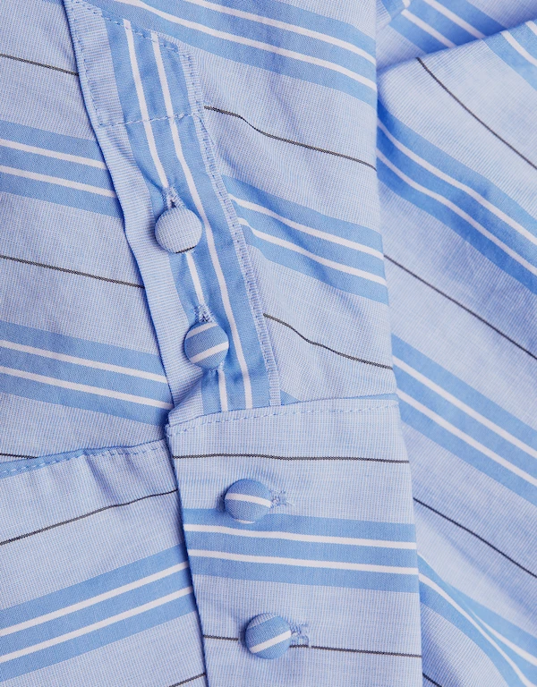 Jonathan Simkhai Ruched Oxford Front V-neck Stripe Cropped Shirt