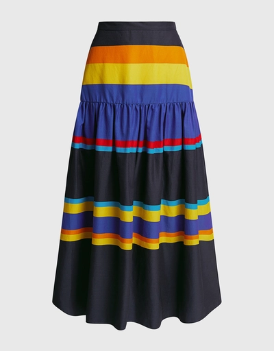 Sunset Stripe Cotton-Silk Maxi Skirt