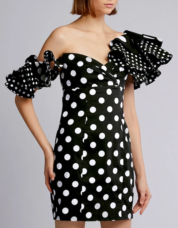 Caroline Constas Ruffle One-shoulder Dotted Mini Dress