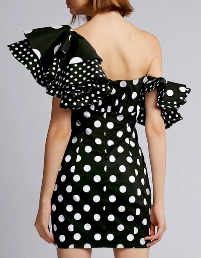 Ruffle One-shoulder Dotted Mini Dress
