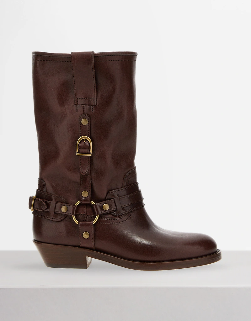 Isabel Marant Heiko Cowhide Leather Low-Heeled Ankle Boots