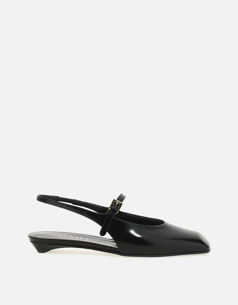 Prada エナメルカーフレザー スリングバックフラットシューズ