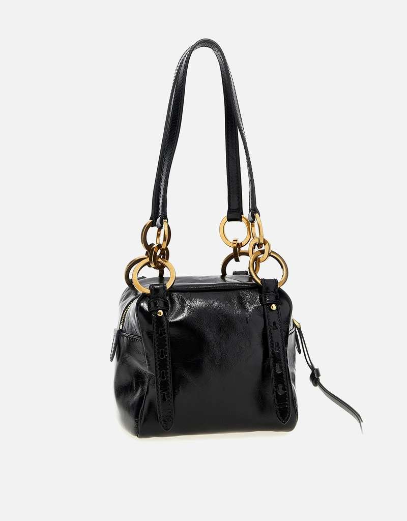 美品 シルクPRADA 黒 リングハンドル パーティーバッグ PRADA＊Prada Cleo satin bag with crystals サテンバッグ＊送込