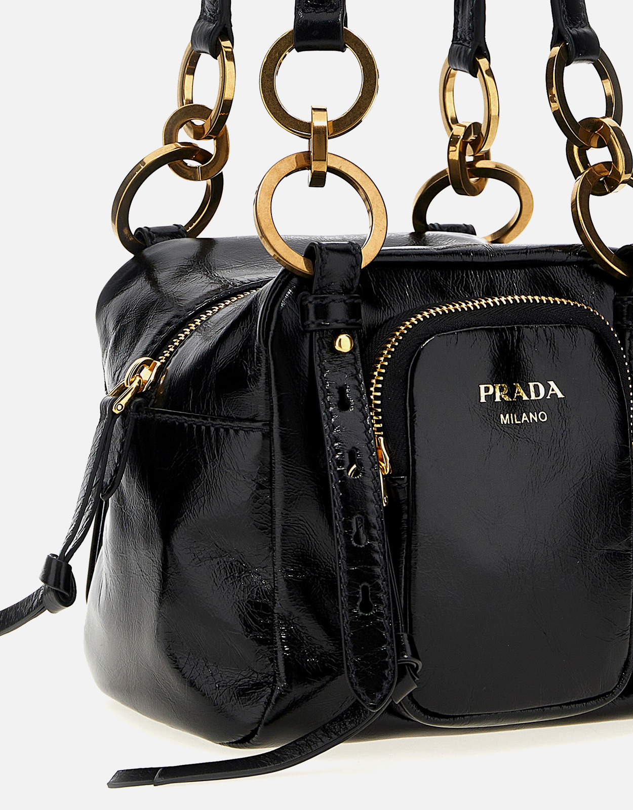 美品 シルクPRADA 黒 リングハンドル パーティーバッグ PRADA＊Prada Cleo satin bag with crystals サテンバッグ＊送込