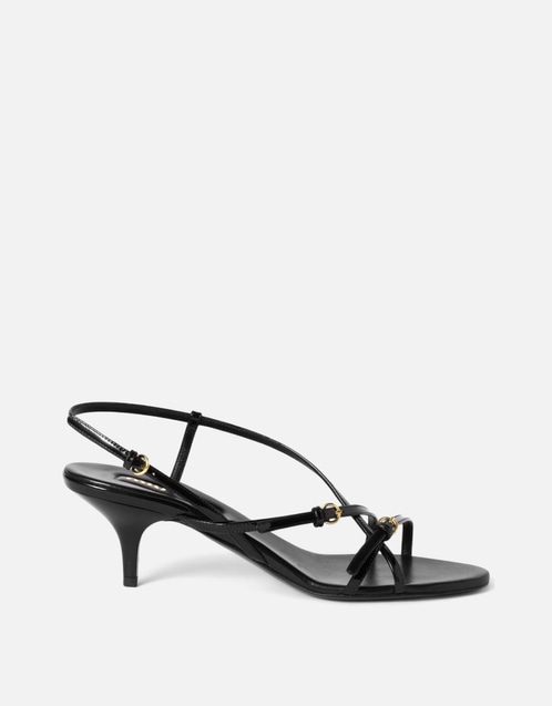 Miu Miu カーフスキン パテントレザー バックル ミッドヒールサンダル Miu Miu カーフスキン パテントレザー バックル ミッドヒールサンダル