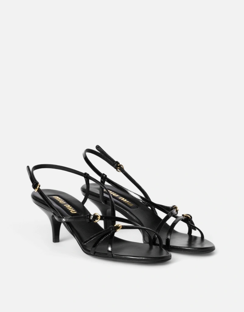 Miu Miu カーフスキン パテントレザー バックル ミッドヒールサンダル