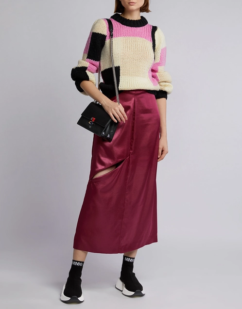 Front Zip Detailed Satin Maxi Skirt