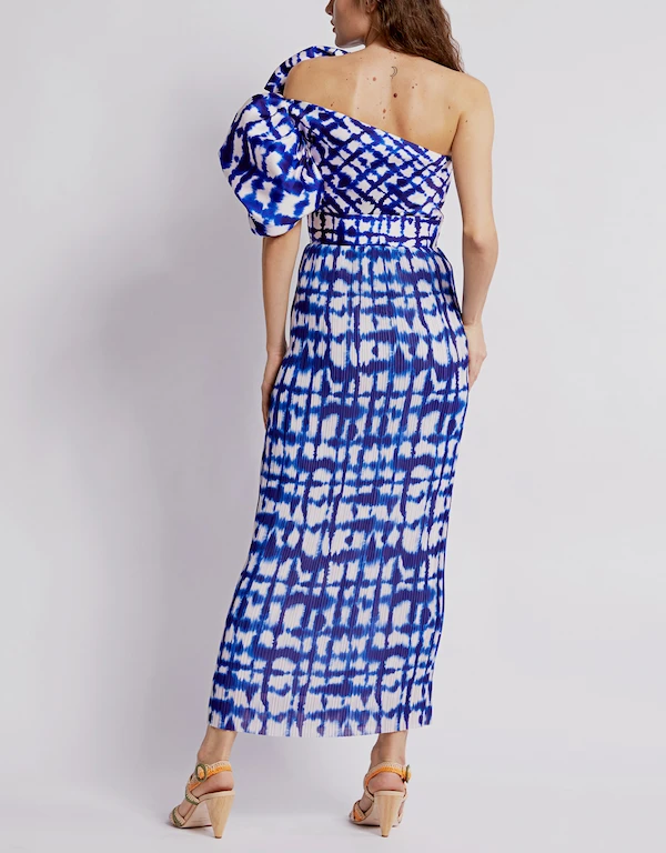 Solace London Lucia Check Printed One-shoulder Midi Dress