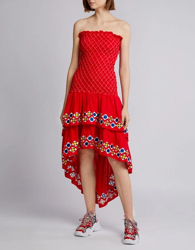Revada Geometric Embroidered Tiered Knee Length Dress 