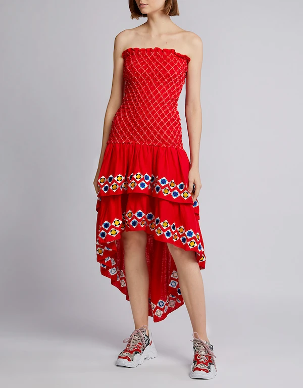 Alexis Revada Geometric Embroidered Tiered Knee Length Dress 