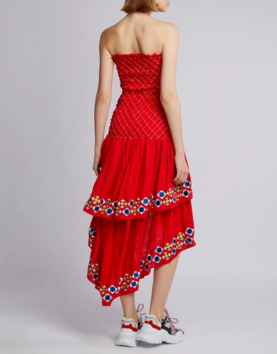 Revada Geometric Embroidered Tiered Knee Length Dress 