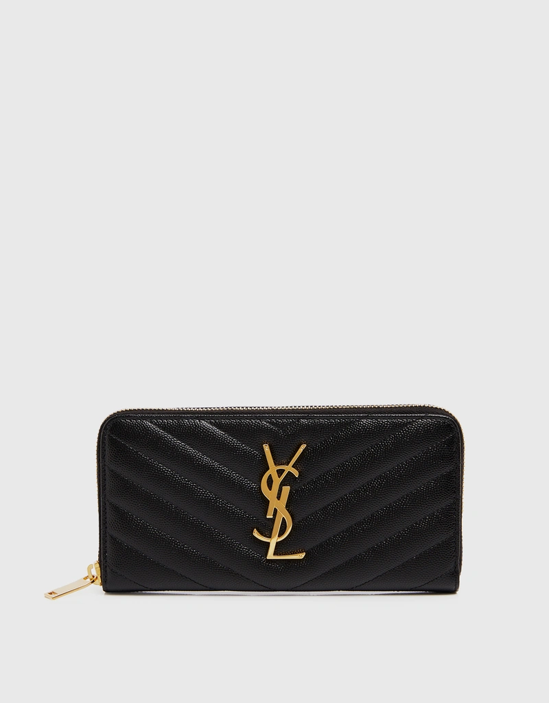 Saint Laurent Cassandre Matelassé Grain Calfskin Zip Around Wallet
