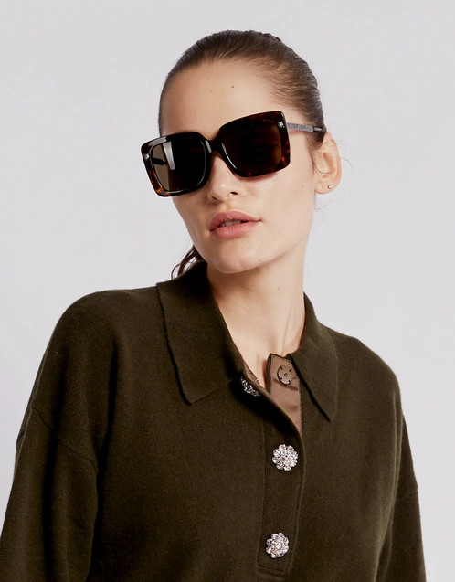 Gucci Tiger Embellished Tortoise Square Sunglasses