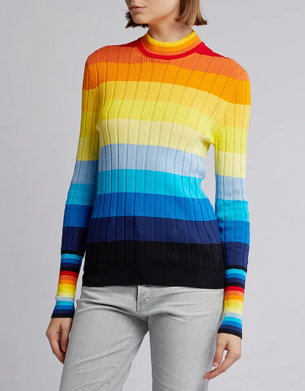 Rainbow Ombré Sunset Pointelle Turtle Neck Sweater