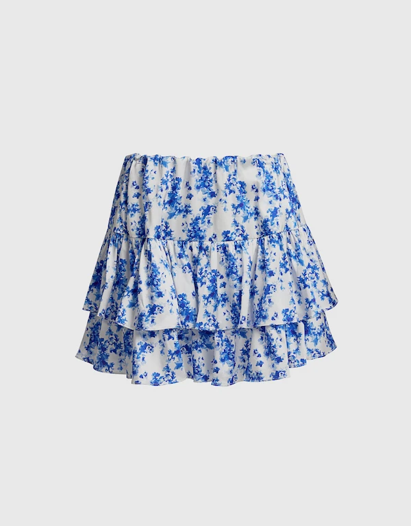 Caroline Constas Anabelle Floral Tiered Ruffled Mini Skirt