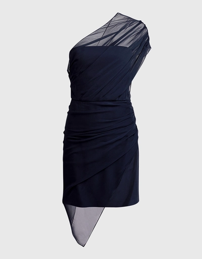 Draped Chiffon Overlay One-shoulder Mini Dress