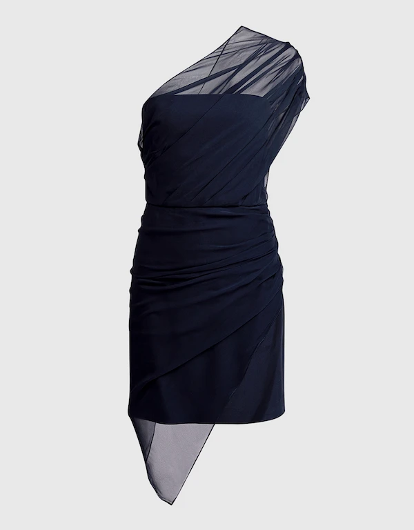 Cushnie Draped Chiffon Overlay One-shoulder Mini Dress
