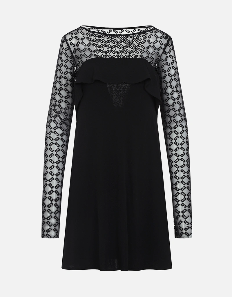 Givenchy ジャージーとシャイニーモノグラム72チュールのドレープ