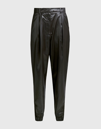 Pleated Faux Leather Tapered Pants