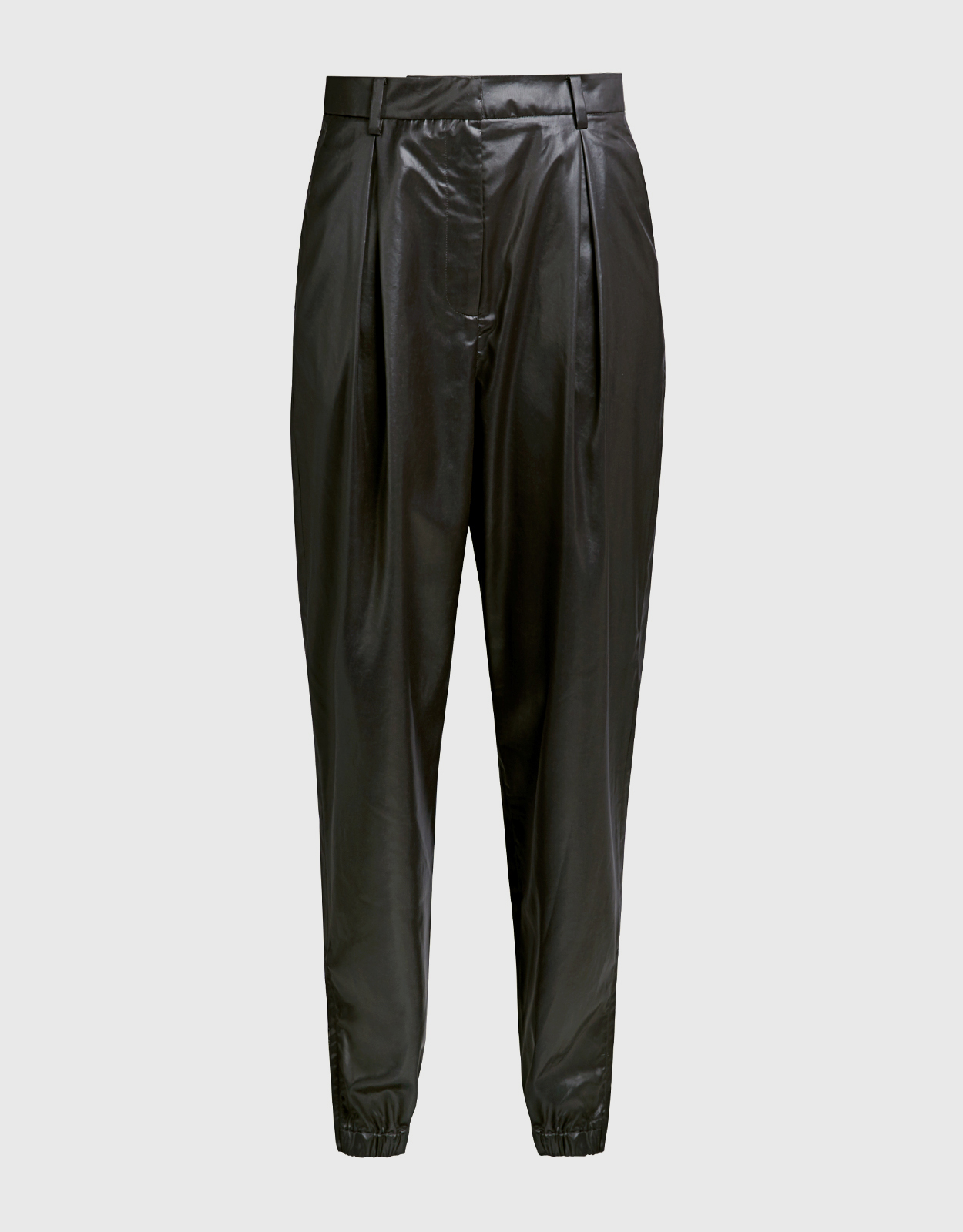Tibi Pleated Faux Leather Tapered Pants (Pants,Straight Leg