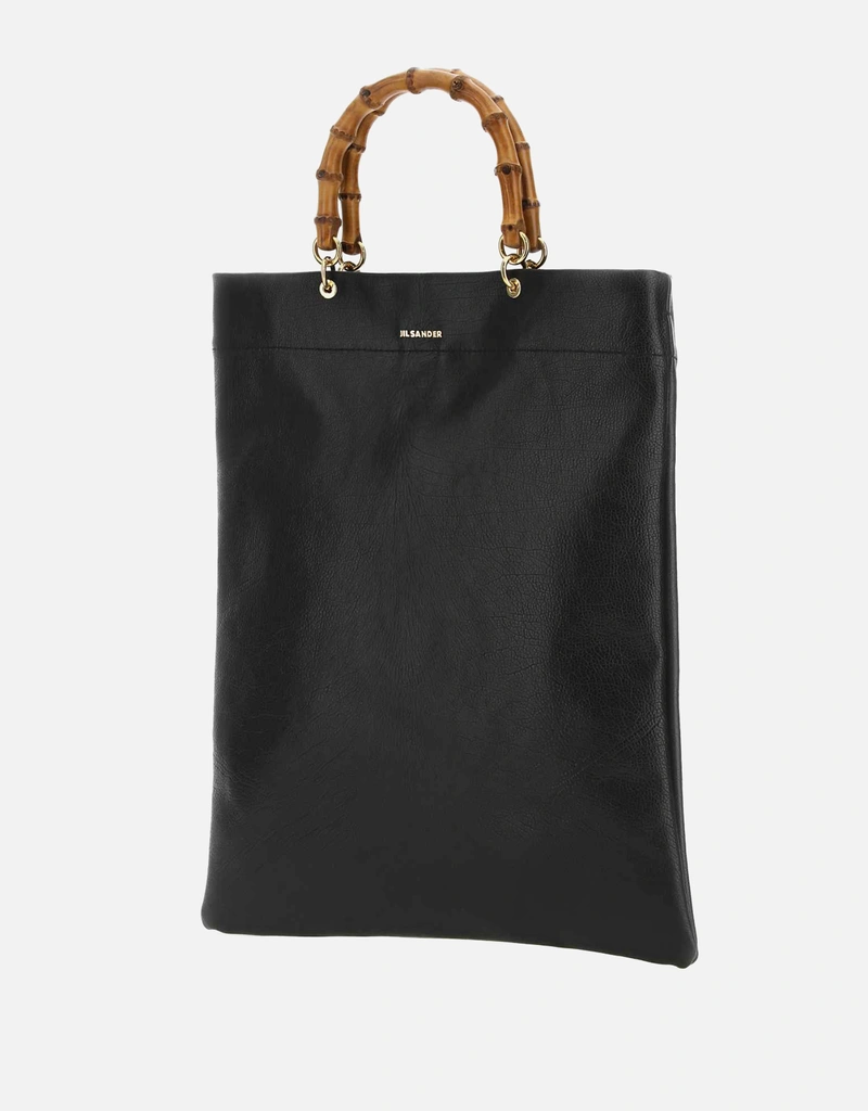 Jil Sander ブラックレザー ミディアム ショッピングバッグ () IFCHIC.COM